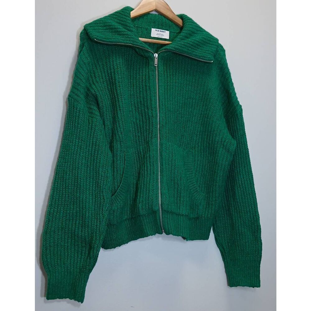 Old navy womens large full zip sweater green soft nylon blend slouchy boho
